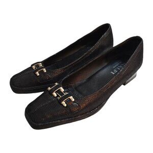 Amalfi by Rangoni Mosa Black Italian Leather Square Toe Low Heels Sz 7
